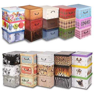 3 Underbed Collapsible Storage Boxes Cardboard With Lids & Handles Lightweight • £14.99