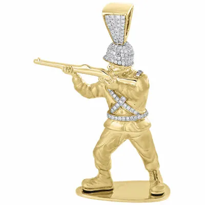 £541.09 • Buy Diamond Toy Soldier Pendant .925 Sterling Silver Military Gun 3D Charm 0.75 Ct.