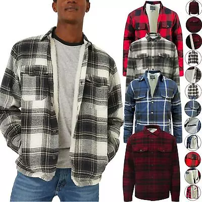 Mens Padded Shirt Cotton Sherpa Fur Lined Lumberjack Flannel Work Thick Jacket • £18.99