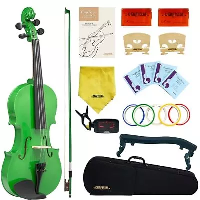Size Fiddle Colored Premium Violin Outfit For Beginners Adults 4/4 Full Green • $117.45