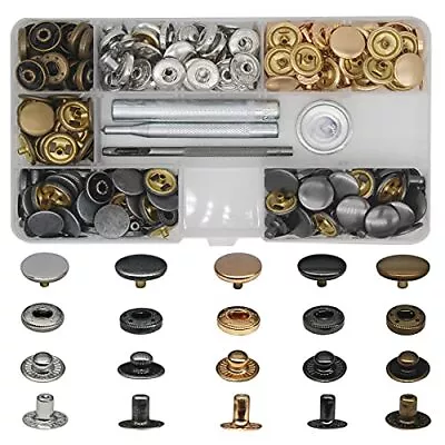 75sets Leather Snap Fasteners Kit 3/5  Metal Snap Button With 4 Snap Setter Tool • $21.57