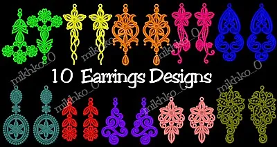 Machine Embroidery Designs - 10 Fsl Embroidery Earrings Designs - Multi-format • $4.99