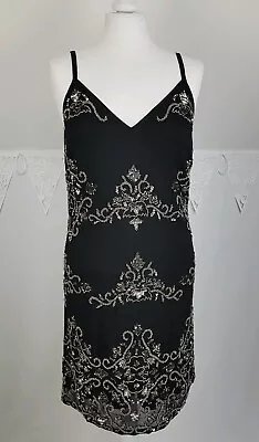 Miss Selfridge Small Black Embellished Beaded Sequined Strappy Slip Dress Size 8 • $23.61