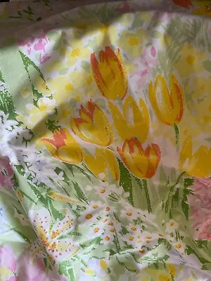 Vintage Pacific Mircale Flat Sheet Queen Cotton Blend Spring Flowers Ruffle USA • $28