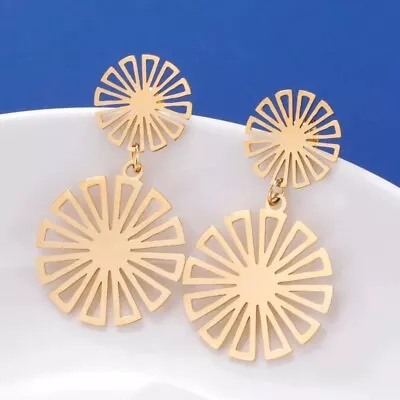 Vintage Sunflower Drop Earrings Geometric Sunshine Sun Symbol Bohe Women Earring • $7.39