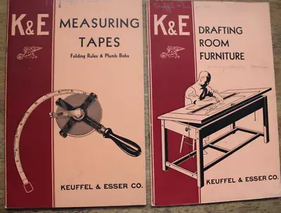 2 K+E CATALOGS Keuffel & Esser 1937 Measuring Tapes 1939 Drafting Room Furniture • $8