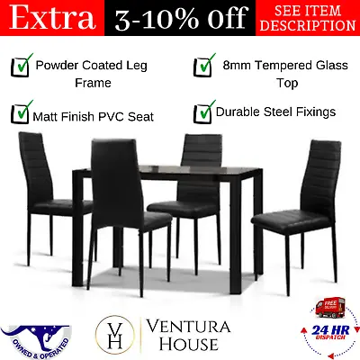 $281.08 • Buy 5-Piece Dining Table And 4 Chair NEW Kitchen Furniture Set Glass Leather Black 