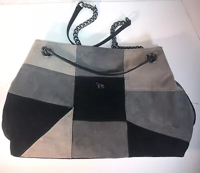 $28.95 • Buy EMMA FOX Handbag Patchwork Suede Multicolored Satchel Designer Handbag