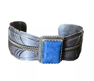 Native American Cuff  Lapis Charles Johnson Feather Sterling Silver Lapis Cuff • $600