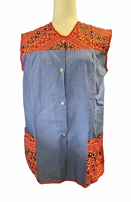 Vintage That 1960’s 1970’s Show Apron Smock Red Blue Pockets Button Up Apple O/S • $69.95