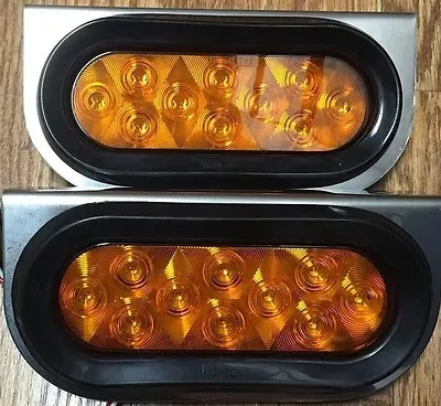 Pair Of Light Brackets With 6 Inch Oval Amber LED Lights Truck Trailer  • $45.99