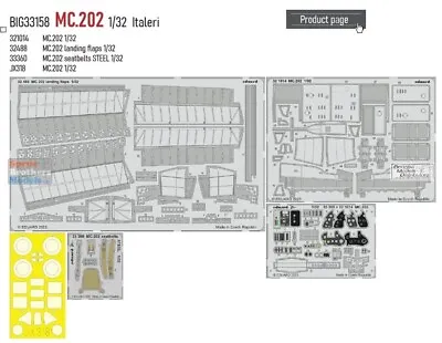 1/32 Eduard #BIG33158 Macchi MC.202 Folgore Big Ed Details For Italeri Kit • $74.99
