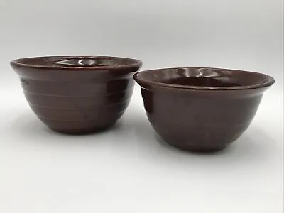Monmouth Pottery Ribbed Mixing Bowls Set Of 2 Brown Ovenproof Maple Leaf USA • $14.99