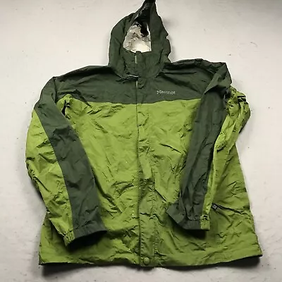 Marmot Jacket Mens Medium Green Rain Full Zip Softshell Hood Long Sleeve Precip • $24.99