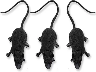 Pack Of 3 Small Black Plastic Mice Rats Rodents Halloween Horror Joke Prop 9cm • £2.99