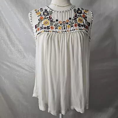 Studio West Apparel Tank Sz Small Mexican Trapeze Babydoll White Floral • $10