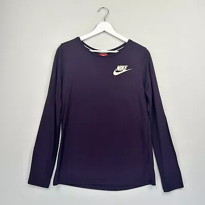 Nike T-Shirt Womens Small Purple Gold Sparkle Spell Out Swoosh Logo Long Sleeve • £11.99