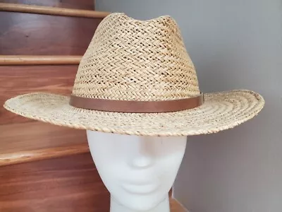 Hopkins Fifth Avenue Vintage Straw Hat W Brown Leather Band One Size Made In USA • $30