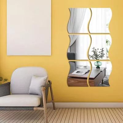 6PCS Wave Shaped Acrylic Mirror Wall Stickers Self-adhesive Cabinet Wall Decals • £4.99