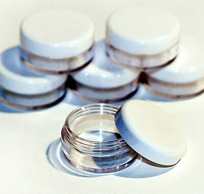 £3.60 • Buy Clear Round Travel Sample Pots Jars Pieces Containers 5ml 5g & White Lids Jdw