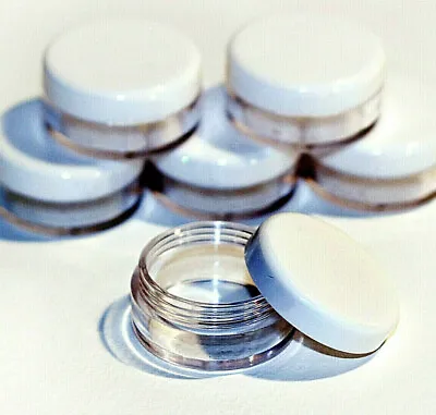 Clear Round Travel Sample Pots Jars Pieces Containers 5ml 5g & White Lids Jdw • £4.05