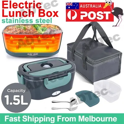 $46.98 • Buy 2 In1 Home Car Electric Lunch Box Stainless Steel Food Heating Bento Box AU Plug