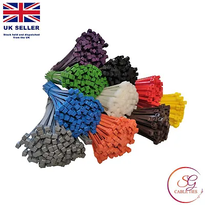 100x Nylon Plastic Cable Ties Zip Tie Wraps Coloured 100mm 200mm 300mm • £2.99