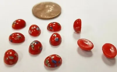 $2.24 • Buy 12 VINTAGE JAPANESE GLASS RED MILLEFIORI 8x6mm. NOS RARE SMOOTH CABOCHONS E428