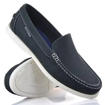 Mens Leather Slip On Walking Boat Deck Casual Driving Moccasin Loafer Shoes Size • £19.98