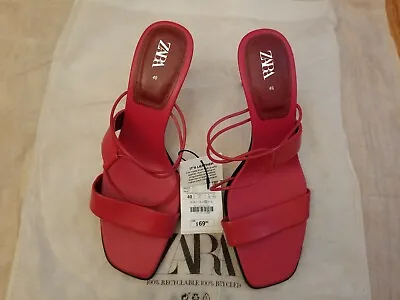 Zara Leather Strappy High Heel Sandals 5313/001 Red  Size 9 EUR 40 • $49.99