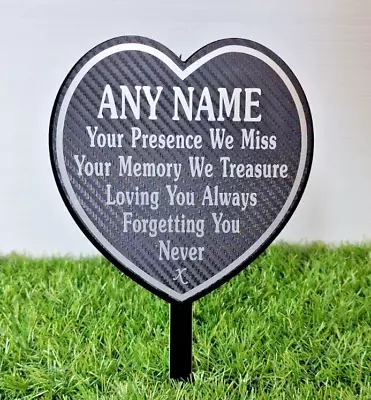 Personalised Memorial Heart Graveside Plaque Garden Tribute Silver Writing • £9.99