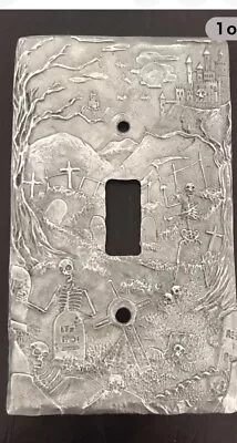 CUSTOM PEWTER GOTHIC  Graveyard ￼SKULL ￼ Cemetery LIGHT SWITCH PLATE COVER • $13