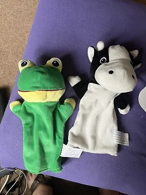 2 Hand Glove Puppets Plush Cow And Frog B&M New • £4