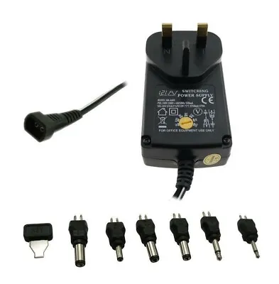 Power Supply 600mAh AC-DC Transformer Adapter With Multi Voltage Plugs 3V-12V UK • £13.40