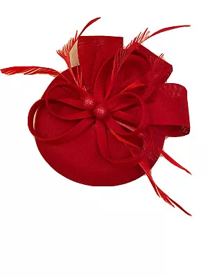 Flapper Half Hat Red Fascinator Headpiece Feathers Burlesque Mini Hat CUTE! • $14