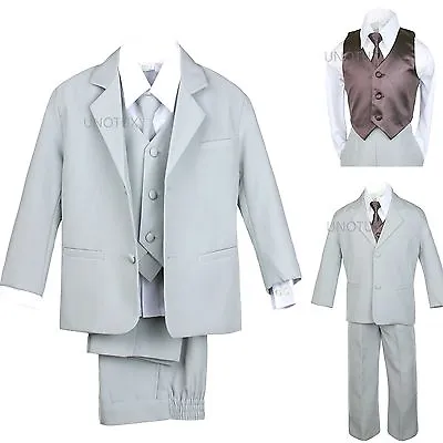 $63.97 • Buy Baby Toddler Boy Teen 7 Pc Wedding  Prom Party Formal Tuxedo Suit Gray Size:s-14