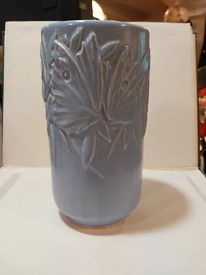 Vintage Nelson Mccoy Blue Circle Cylinder Butterfly Art Pottery Vase 8 1/4   • $19.99