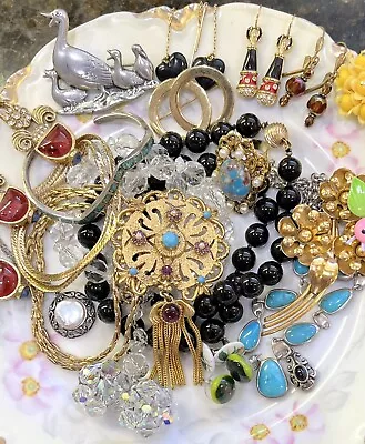 VTG Costume~14K~Sterling Jewelry Lot~Turquoise~Onyx~Mabe Pearl~Florenza~Monet • $175