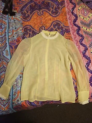 Vintage 60s 70s Polyester Blouse Sheer Yellow M • $20