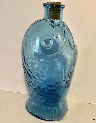 Vintage DR. FISCH'S BITTERS  Glass Bottle WHEATON  Fish Shaped Blue Beach Ocean • $19.99