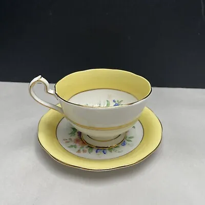 Vintage Queen Anne English Bone China Yellow Cup & Saucer Floral • $17.09