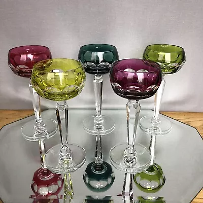 5 - Val St Lambert Tilly Tcpl Tall Wine Glasses - Multi Color -signed -stunning! • £308.80