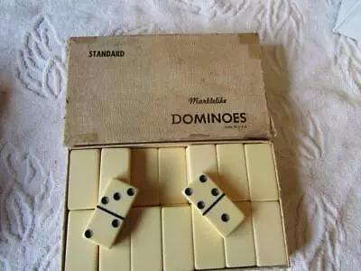 Dominoes Marblelike Standard No 616 White Vintage  Very Clean • $24.99