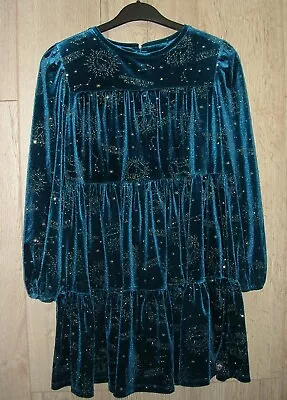 Marks & Spencer Girls Teal Blue Harry Potter  Long Sleeve Velour Dress Age 11-12 • £14.99