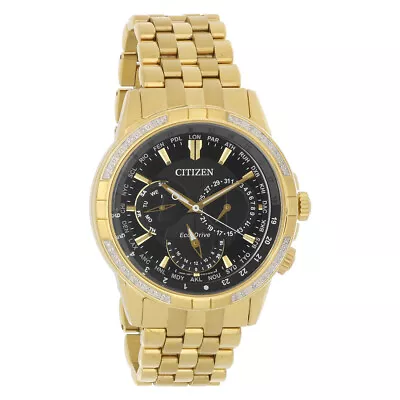 Citizen Eco-Drive Calendrier Mens Gold Tone Diamond Watch BU2082-56E • $347