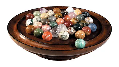 Solitaire Wooden Game Solid Semi-Precious Gemstone 30mm Marbles • $398