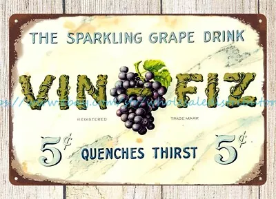 1910s Vin Fiz Sparkling Grape Drink Metal Tin Sign Bedroom Wall Accessories • $18.86