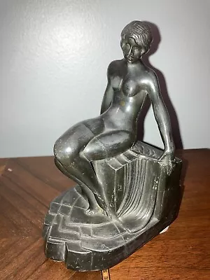 Vntg RARE Art Deco NUART Nude Flapper Lady Metal Bookend • $149.49