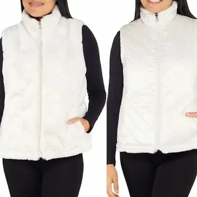 Nicole Miller Ladies' Reversible Faux Fur Plush Vest - IVORY (Size: 2X-3X) - New • $24.95