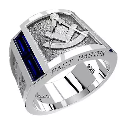 Men's Past Master 925 Sterling Silver Synthetic Sapphire Freemason Masonic Ring • $179.99